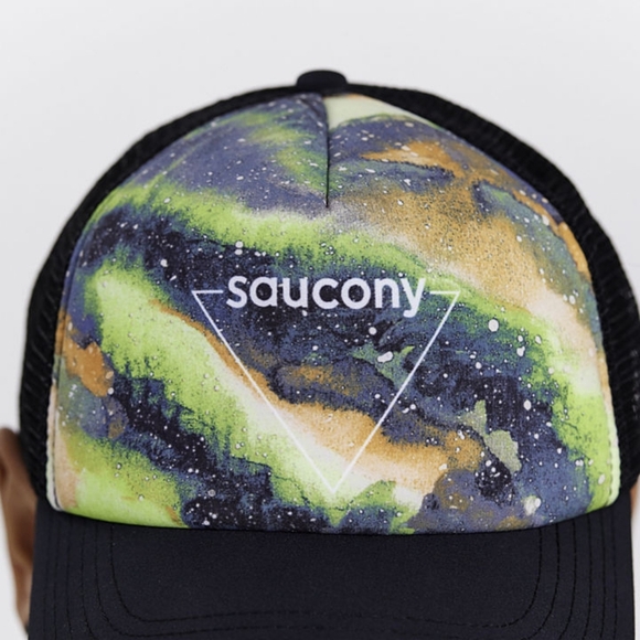 Saucony Technical Trucker Hat Galaxy Rainbow And Black Osfm - Picture 2 of 7